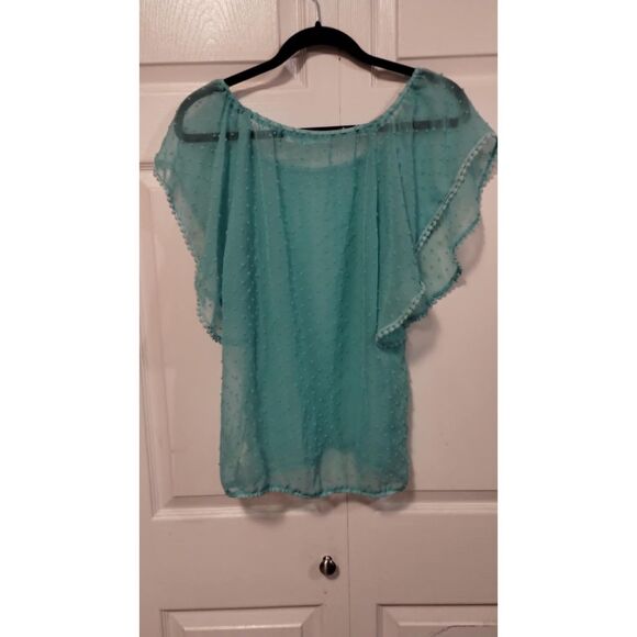 Maurice's teal sheer soft polka dot blouse - Picture 2 of 6